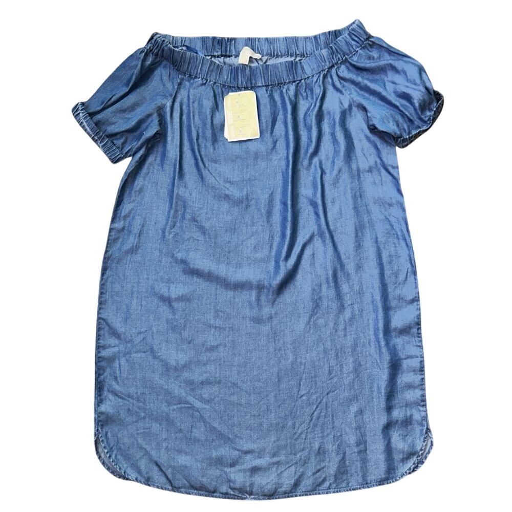NWT Michael Kors Off-The-Shoulder Chambray Denim Shift Dress XL